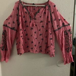 Womens Pink divided brand blouse with embroidered sleeves size 12